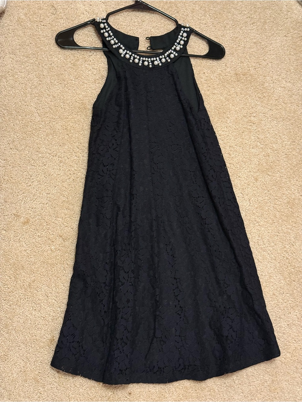 Altar'd State Black Lace Mini Dress with Beaded Collar